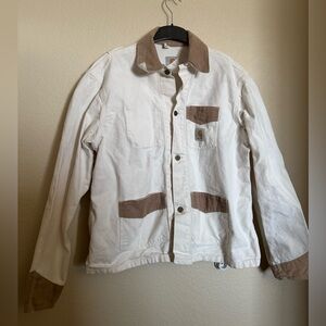 Vintage Carhartt Chore Barn Jacket Sz L in White Tan Corduroy Workwear